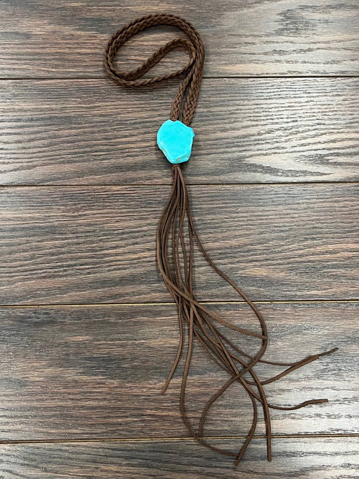 732138, 50" Slab Turquoise Braid Suede Necklace for wholesale by ISAC Trading Inc