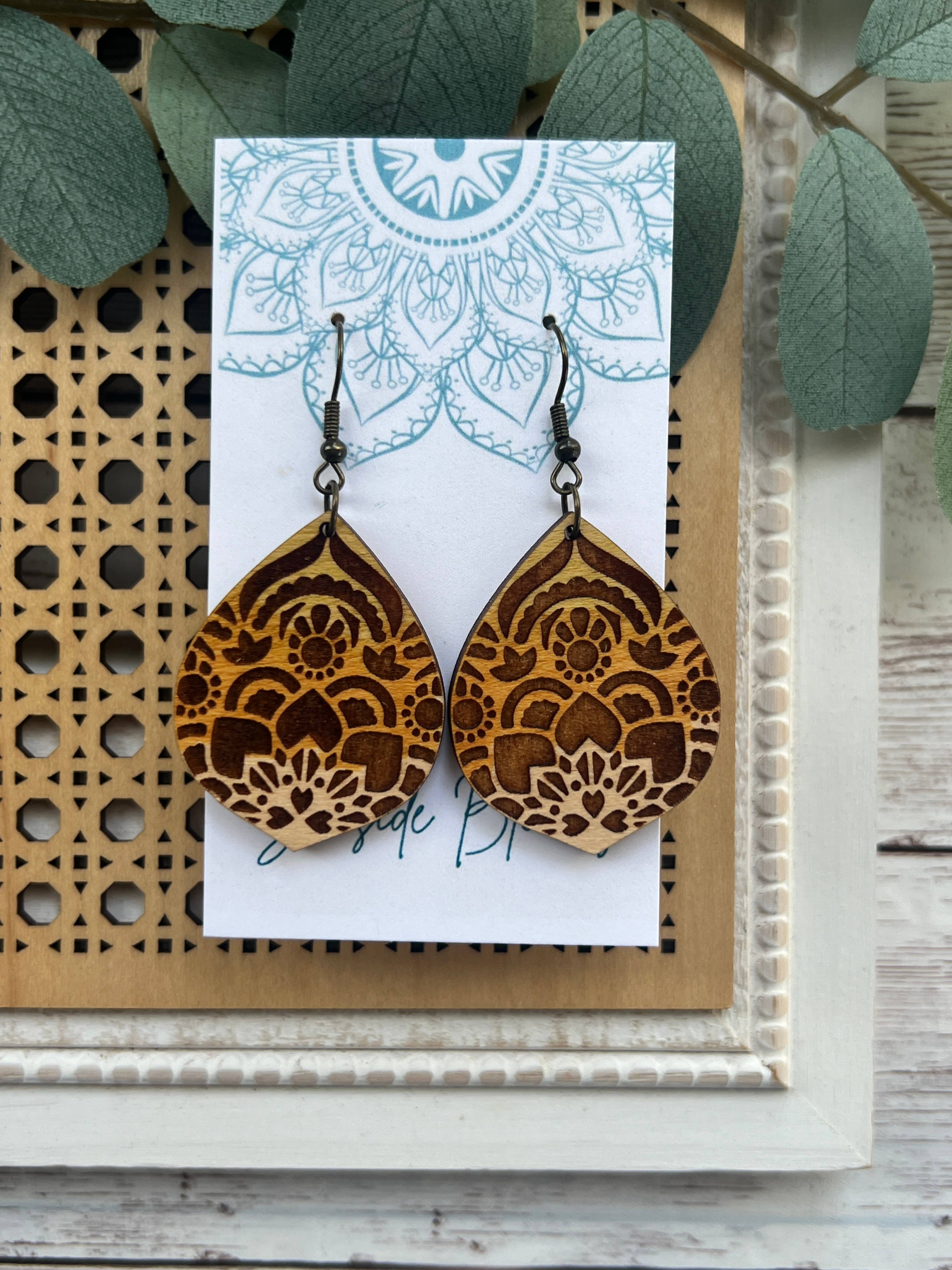 Seasideblooms - Wholesale Dangle Earrings - Boho hand painted lightweight wood earrings 2
