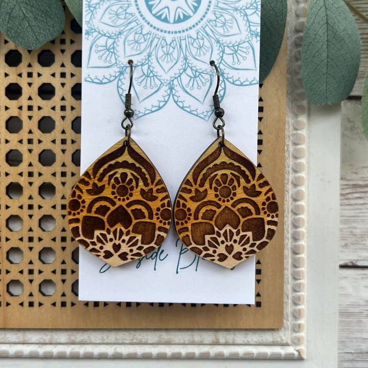 Seasideblooms - Wholesale Dangle Earrings - Boho hand painted lightweight wood earrings 2