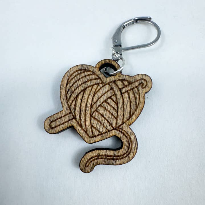 Art by Erica H & Rebel Stitchers - Wholesale Knitting/Crochet Supplies - Handmade Wooden Heart Ball of Yarn Stitch Marker4
