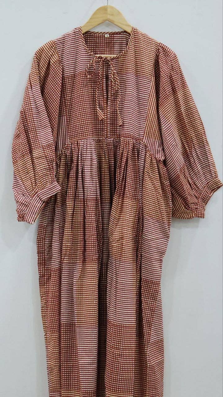 bhavnas boutique – wholesale Dress – Women's – Block Print Midi Dress Mini Dress Striped Long Cotton Dress2
