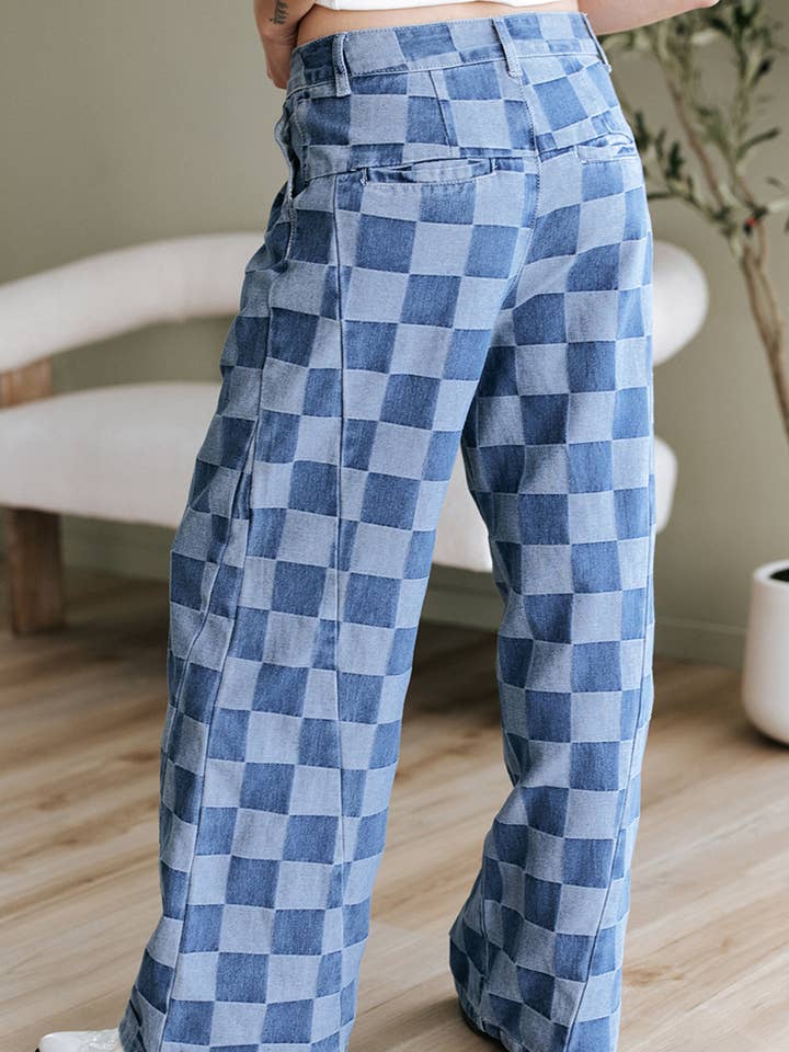 Hope & Sunshine – Großhandel Jeans – Damen – Karierte Weitbein-Jeans aus Denim6