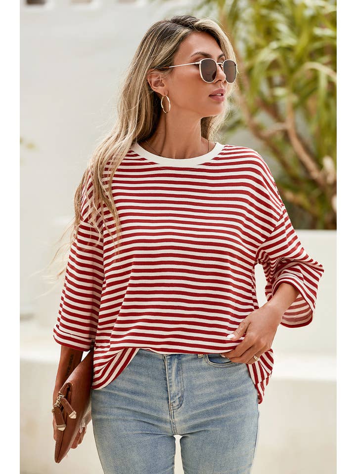 Little Daisy Closet - Wholesale T-Shirt - Women's - LDC Casual Shift Striped Round Neck T-Shirts