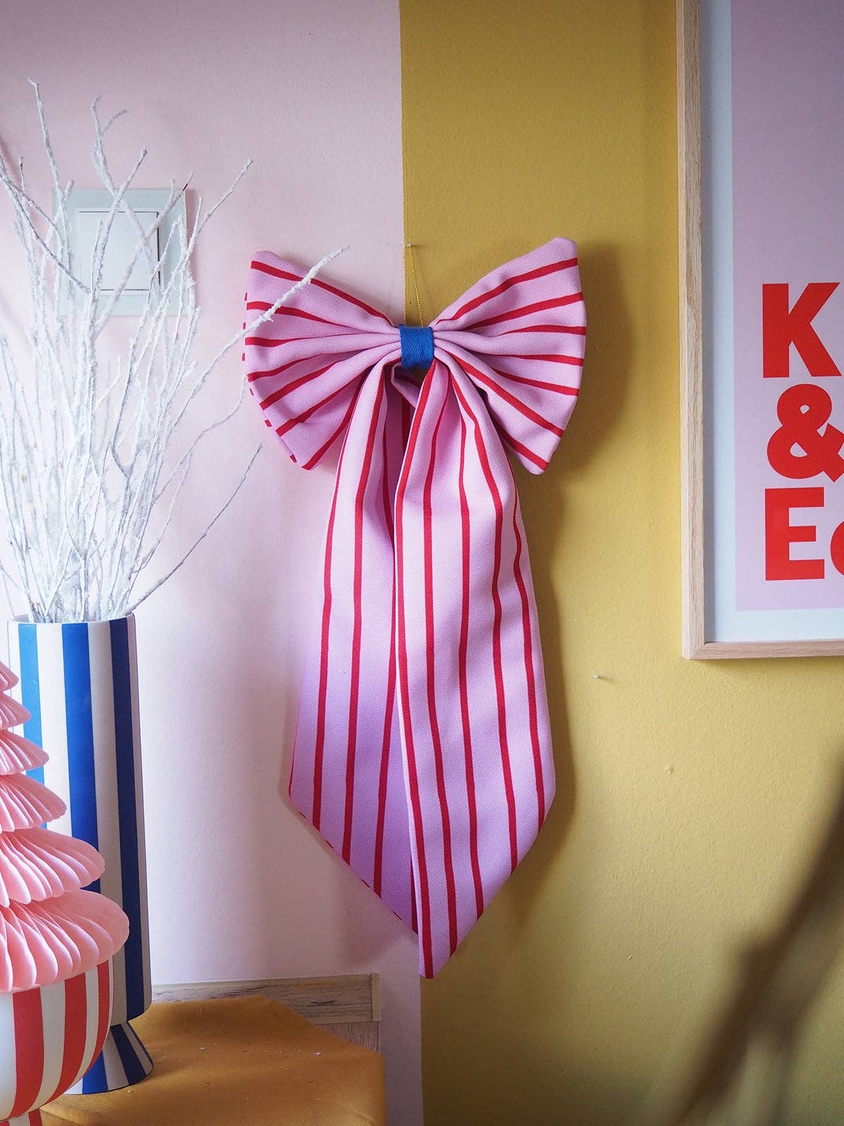 red Christmas decoration bow pink/red narrow striped for wholesale on Faire