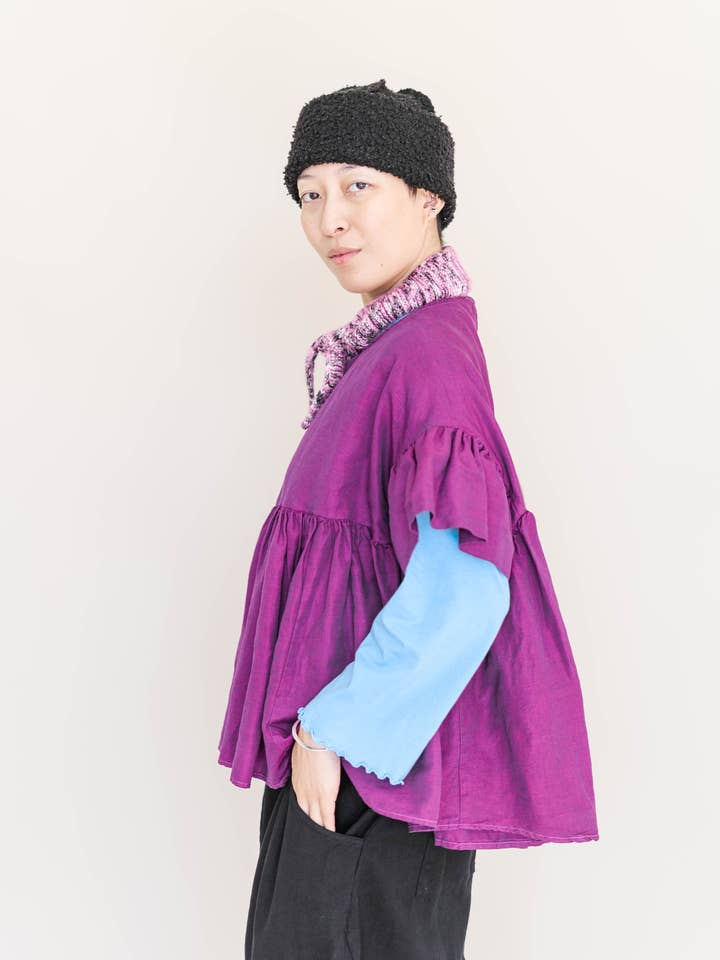 Nettle Studios - Wholesale Blouse - Women's - Size Inclusive Plus Size Purple Gathered Ruffle Blouse6