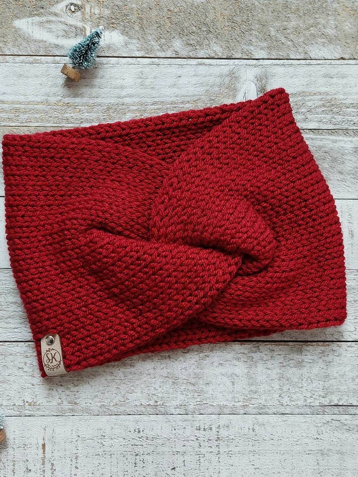 Bandana Twist Twist de Malha Vermelha para Mulher - Auriculares de Malha por atacado de StoryKnits