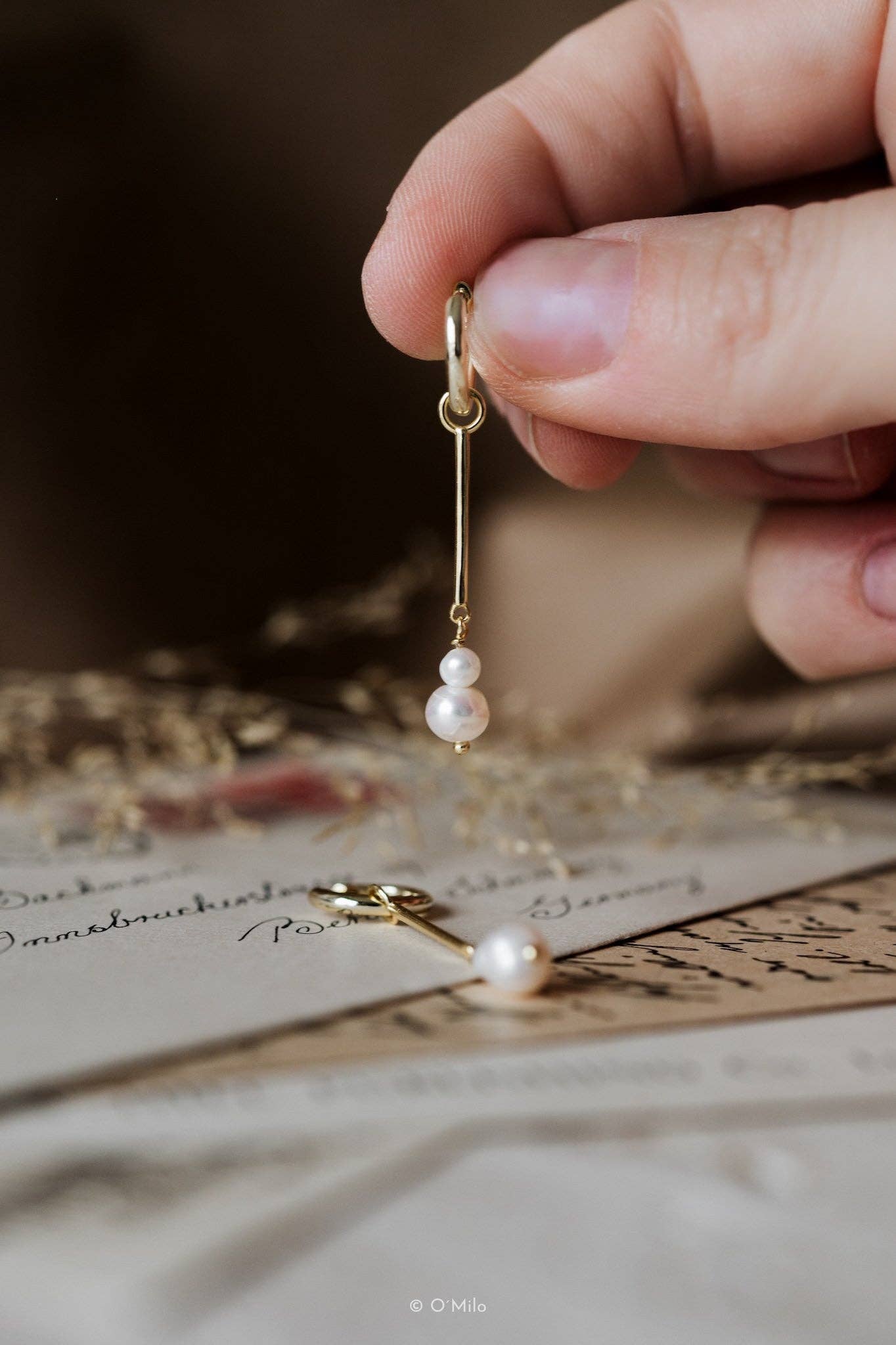 O'Milo - Wholesale Dangle Earrings - Pearl Drop Hoops. Elise2