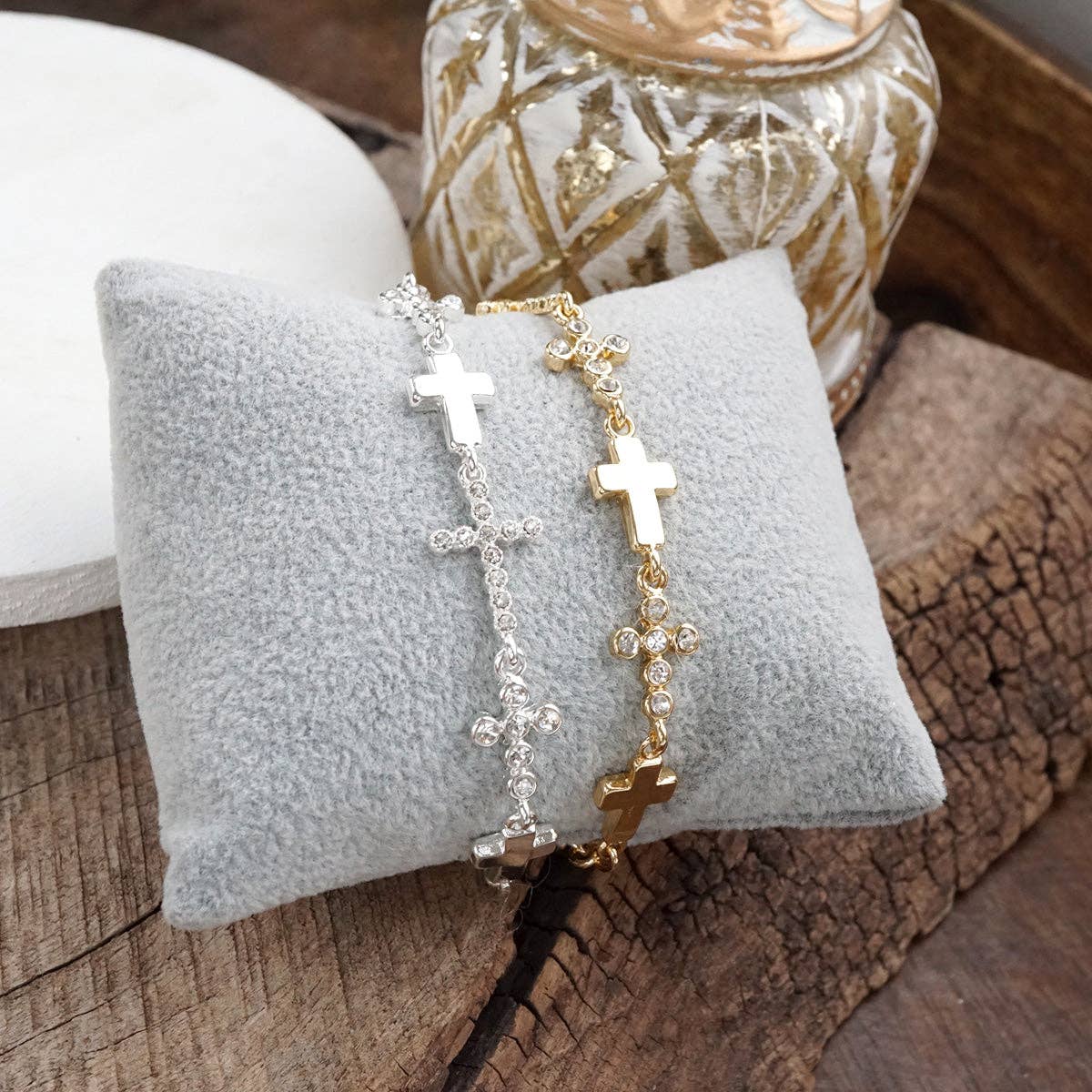 PennyLine inc - Wholesale Charm/Dangle Bracelet - Gracefully Linked – Sideways Cross Charm Bracelet in Gold or Silver3