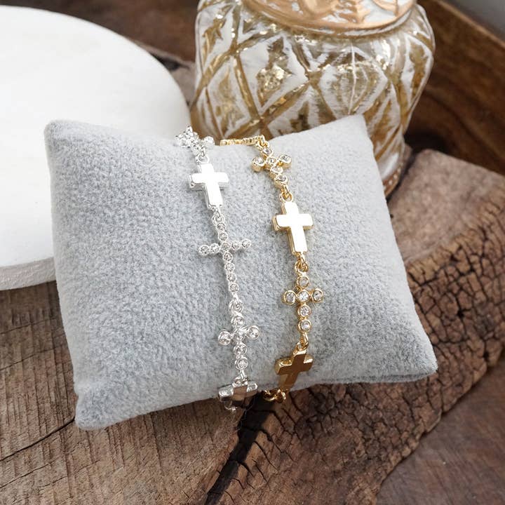 PennyLine inc - Wholesale Charm/Dangle Bracelet - Gracefully Linked – Sideways Cross Charm Bracelet in Gold or Silver3