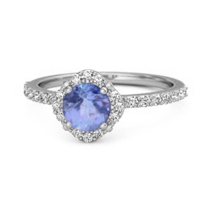 Anillo Pavé Clásico Halo Redondo de Tanzanita - Plata de Ley para venta al por mayor de Star Joya