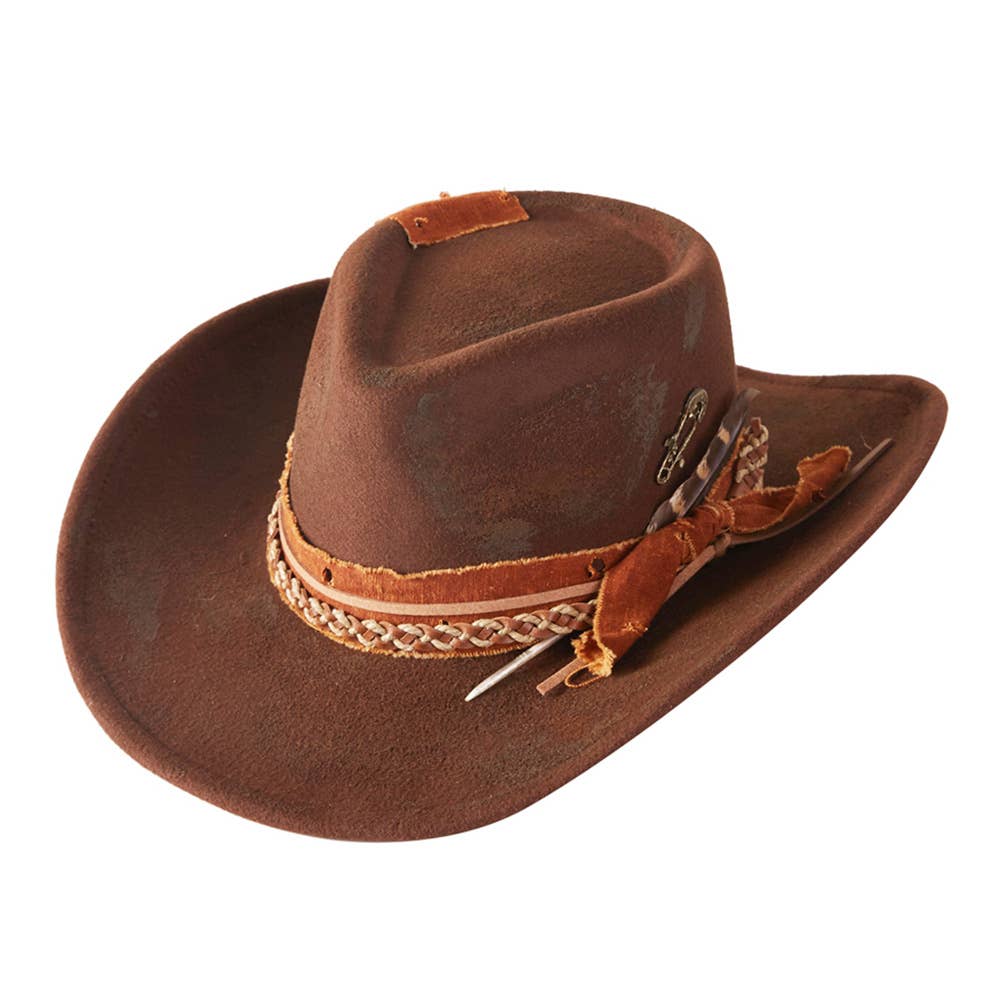 Sensibling Corp. - Vendita all'ingrosso Cappello da cowboy - Donna - Cappello Fedora da Cowgirl Western con Fascia Rustica e Piuma Decorativa.3