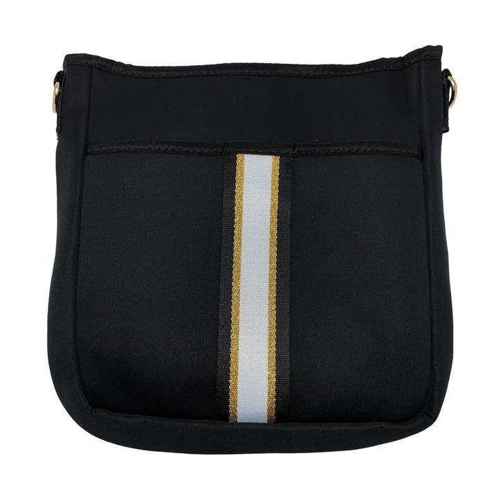Neopren Crossbody Schwarz mit weißen/schwarz/goldenen Streifen für den Großhandel von Cthru Purses