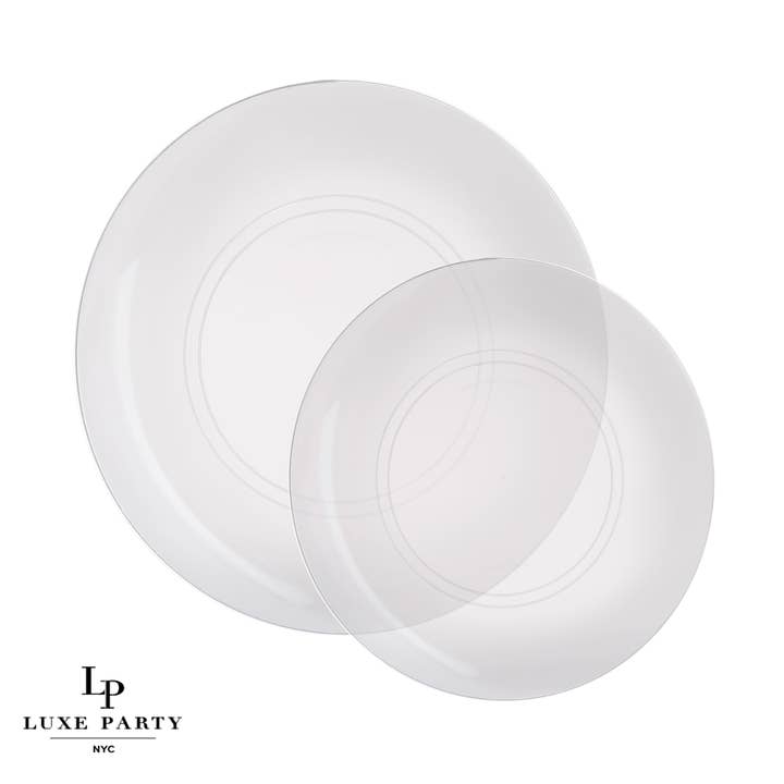 Clear • Silver Round Plastic Plates | 10 Pack for wholesale by Luxe Party