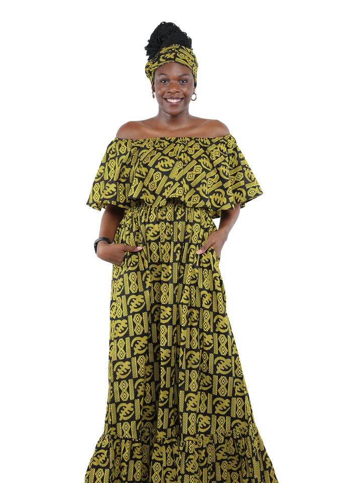 Ankara Printet Fit og Flare Maxi Kjole for engroshandel hos Satsuma Wholesale