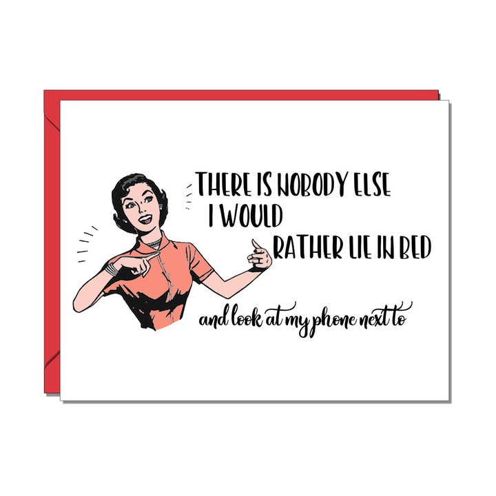 The Mad Padder - Wholesale Valentine's Day Card - Witty Women Valentine Card - Lie In Bed - On Phone - Love0