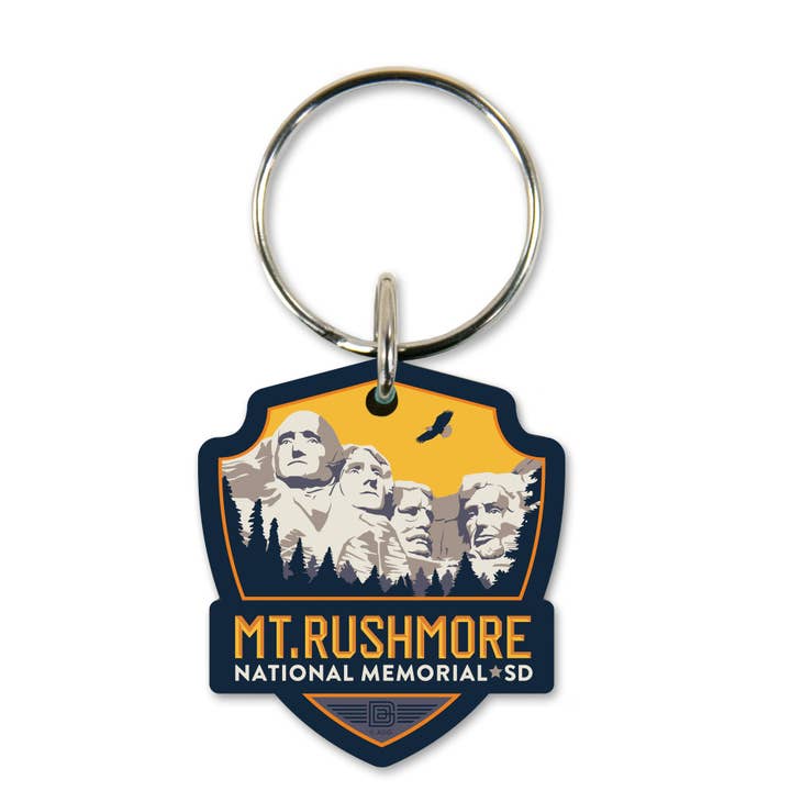 Mt. Rushmore Emblem Wooden Key Ring for wholesale by Tourist Courts