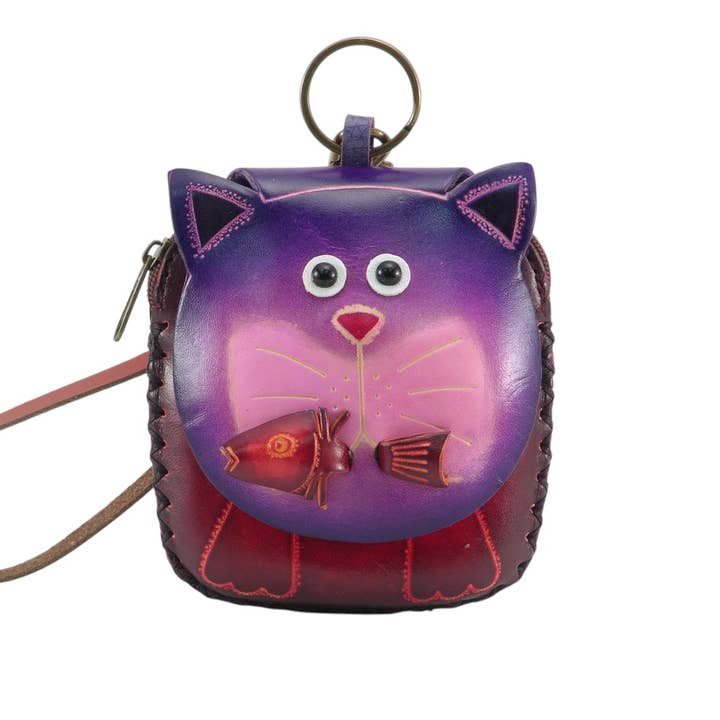 Sunflower Handmade leather inc - Wholesale Coin Purse - Women's - E502 Handmade Leather Cat Wristlet Coin purse wallet