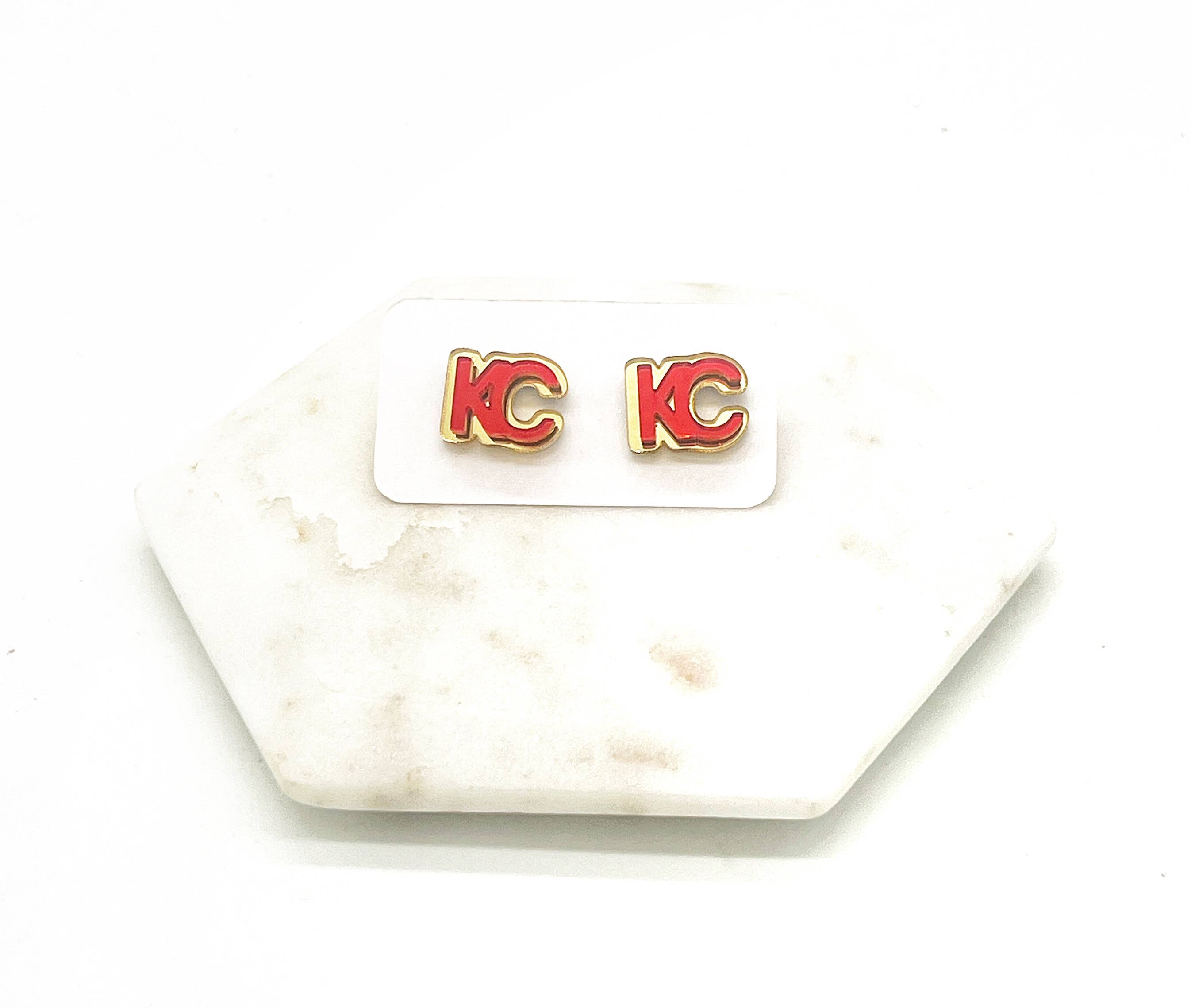 Baubles by B - Wholesale Stud/Post Earrings - Gold and Red KC Kansas City Chiefs Mirrored Stud Earrings2