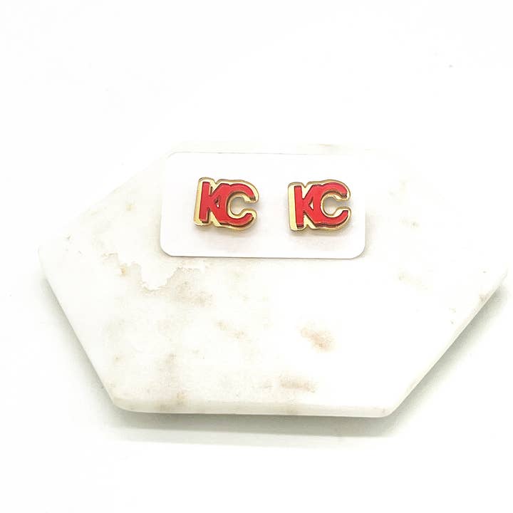 Baubles by B - Wholesale Stud/Post Earrings - Gold and Red KC Kansas City Chiefs Mirrored Stud Earrings2