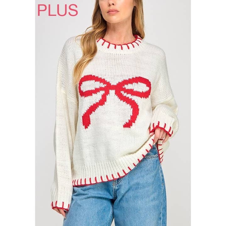 9692X FESTTAGSPULLOVER MIT GROSSER SCHLEIFE IN ÜBERGRÖSSE MIT CONTRA für den Großhandel von Coloring You