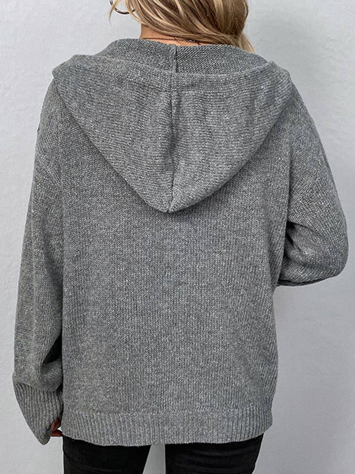 NINEXIS - Wholesale Cardigan - Women's - CWOCAL355 Button Down Open Front Hoodie Cardigan Sweater