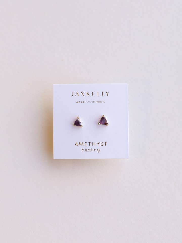 Mini Energy Gem - Amethyst - Gold Earrings for wholesale by JaxKelly