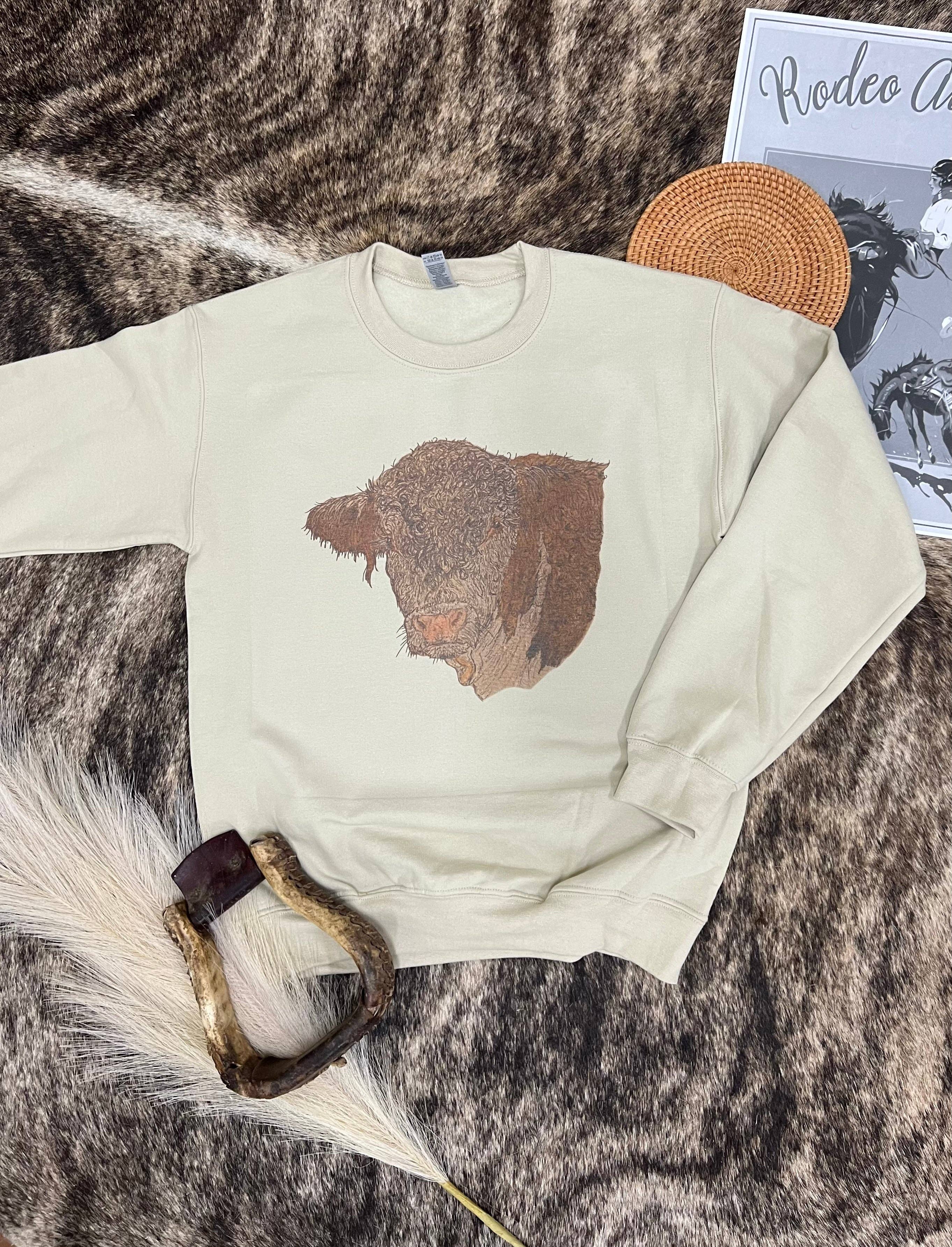 Lost Creek Boutique LLC - Wholesale Graphic Sweatshirt - Women's - Hereford Bull Crewneck1