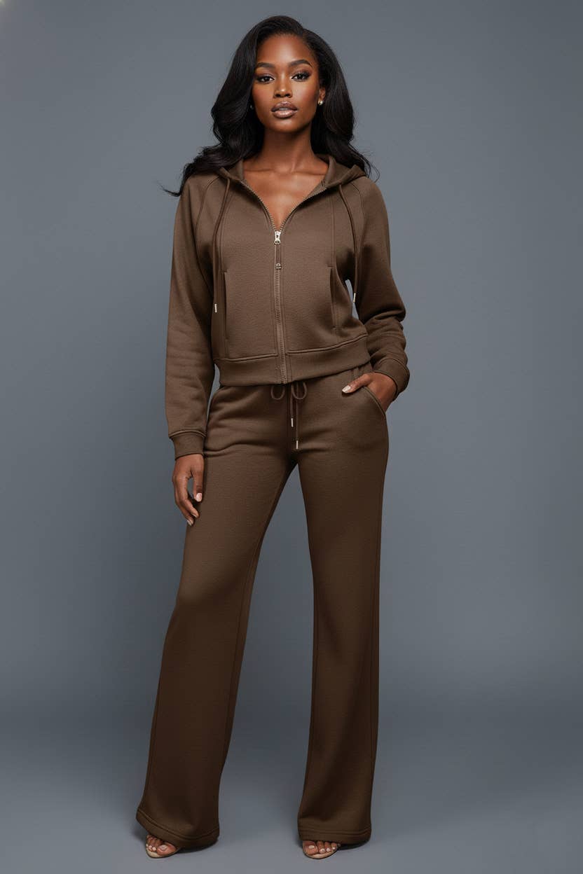 5besties inc - Wholesale Lounge Set - Women's - ZIP UP FRONT COZY STRAIGHT LEG LOUNGE SET2