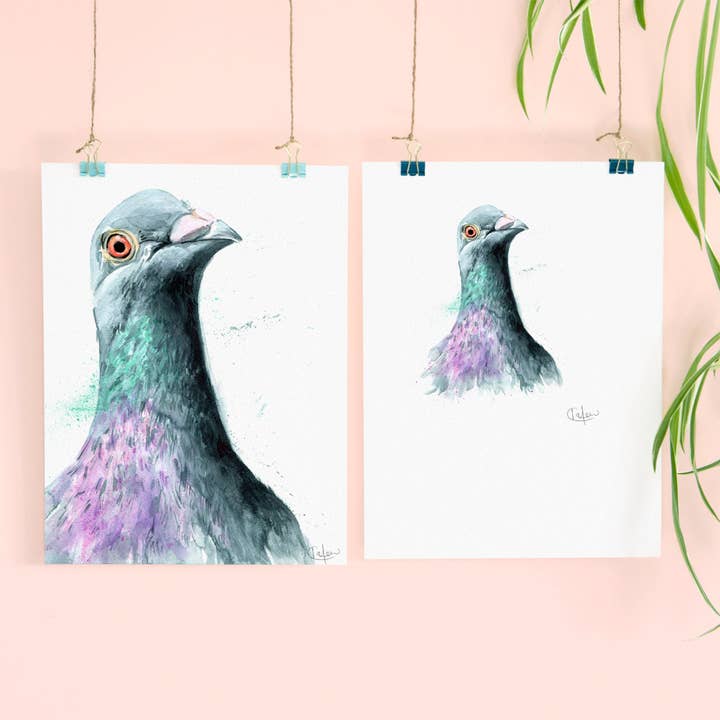 Inky Pigeon Luxury Giclee Unframed Print for wholesale by Kate Moby
