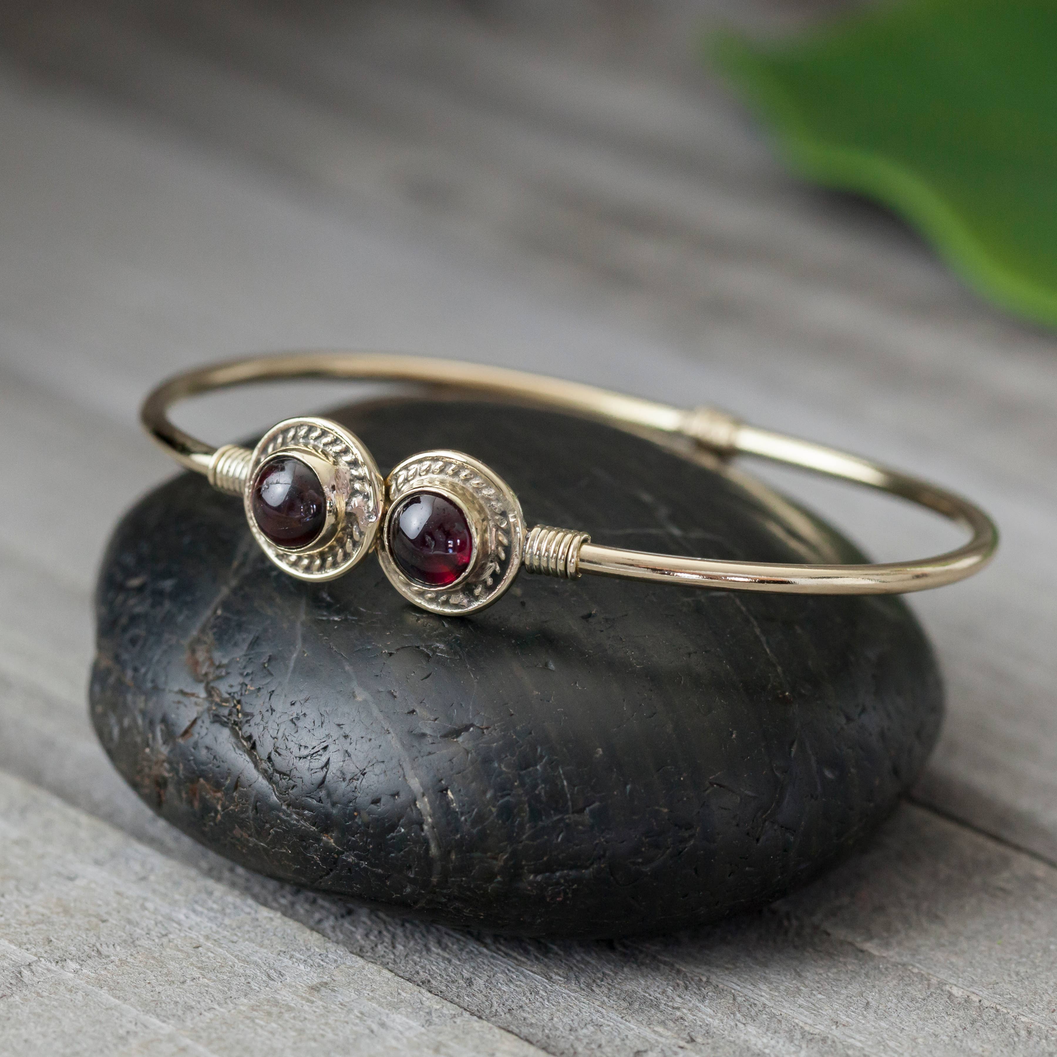 Baizaar - Wholesale Cuff Bracelet - Brass Double Stone Bangle Bracelet1