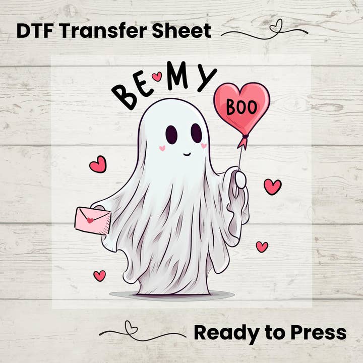 Be My Boo – Cute Ghost Valentine Balloon DTF Transfer for wholesale by Enchanted Island Prints