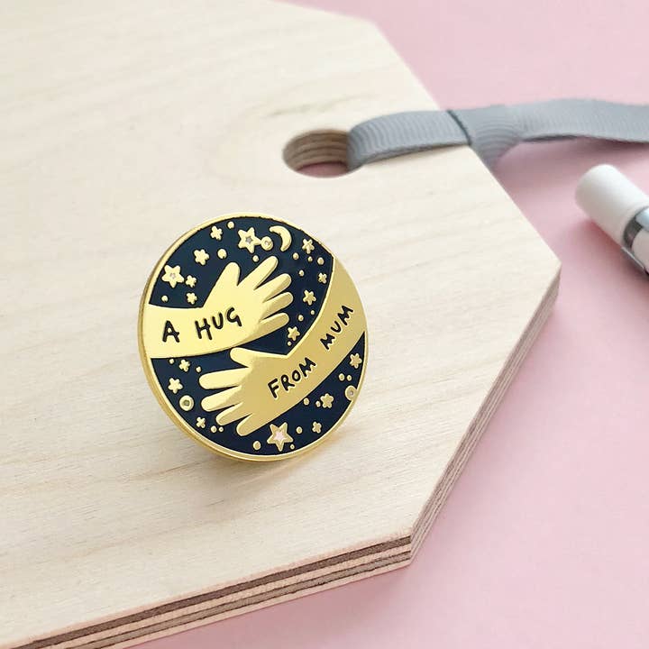 Clara and Macy - Wholesale Lapel Pin/Button - A Hug From Mum Navy Enamel Pin Badge