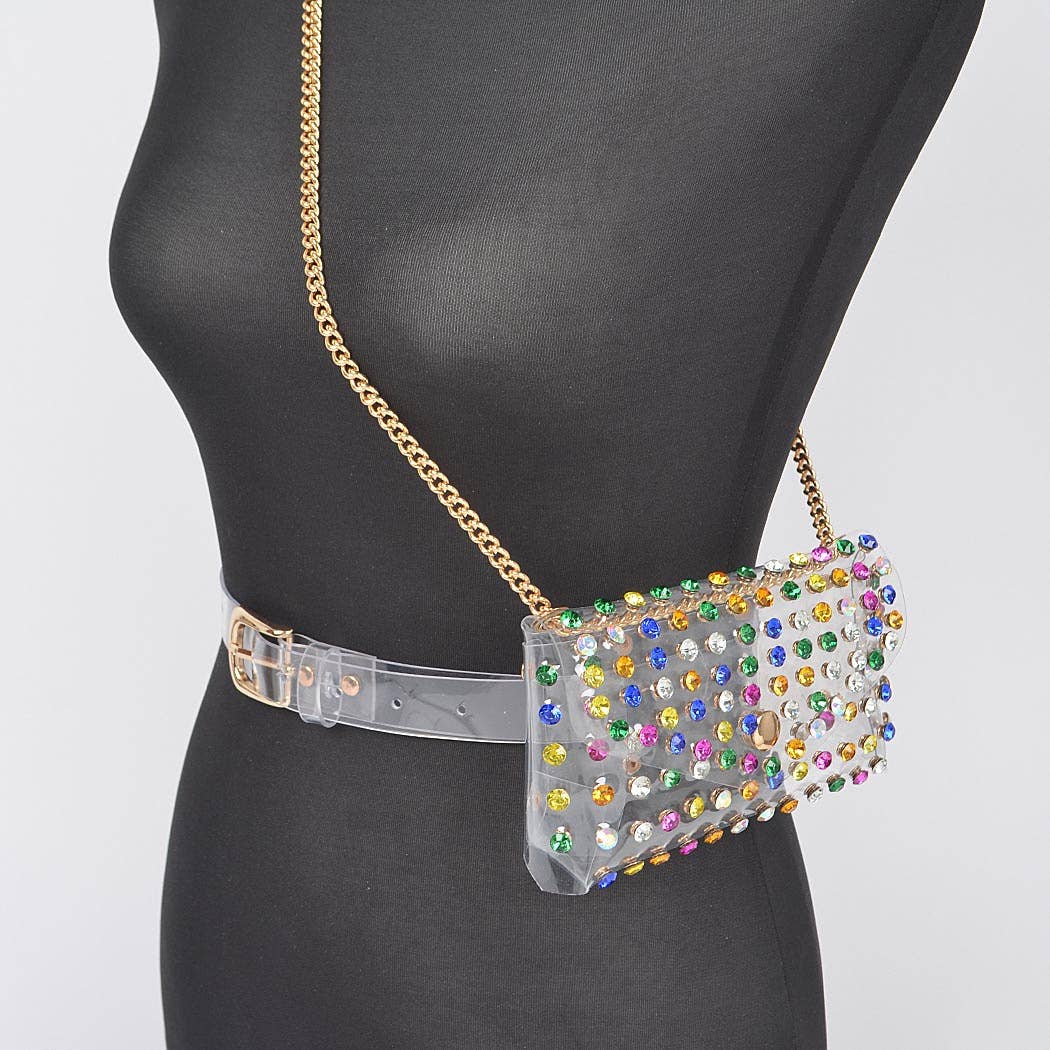 3AM BY H&D ACCESSORIES - Wholesale Belt Bag - Women's - Rhinestone Clear Belt Bag W/Chain PB86339