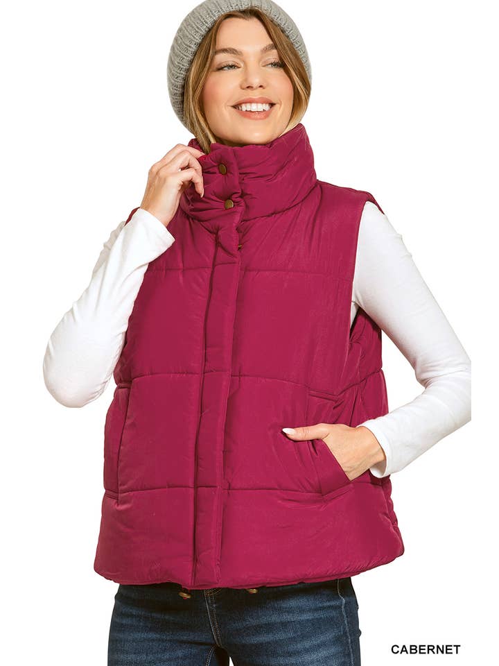 42POPS - Wholesale Outerwear Vest - Women's - 0813 High Neck Puffer Vest w/ Pockets SI-281608