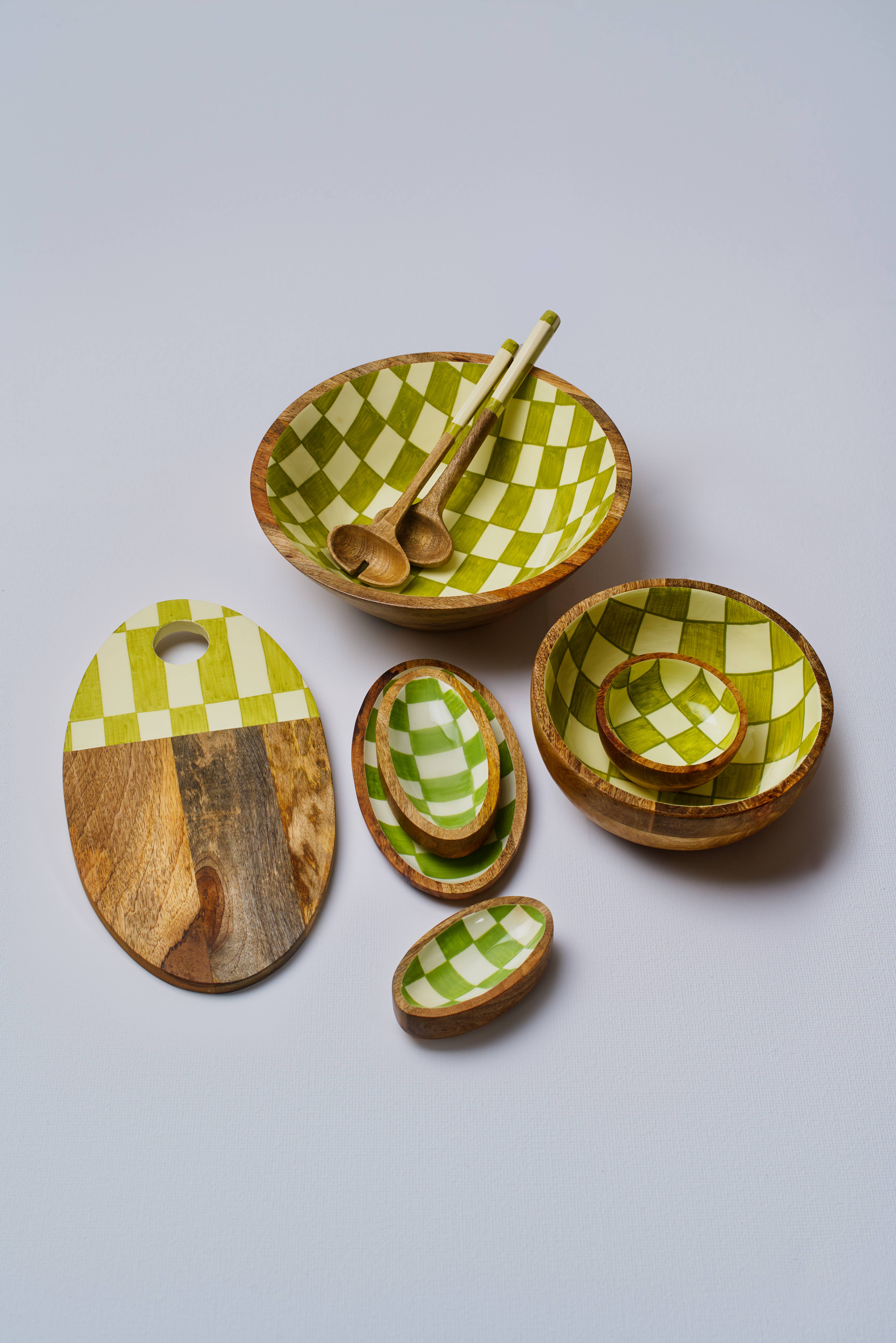 Atolia Designs – wholesale Bowl – Green Chequered Handpainted Wooden Bowl - Small5