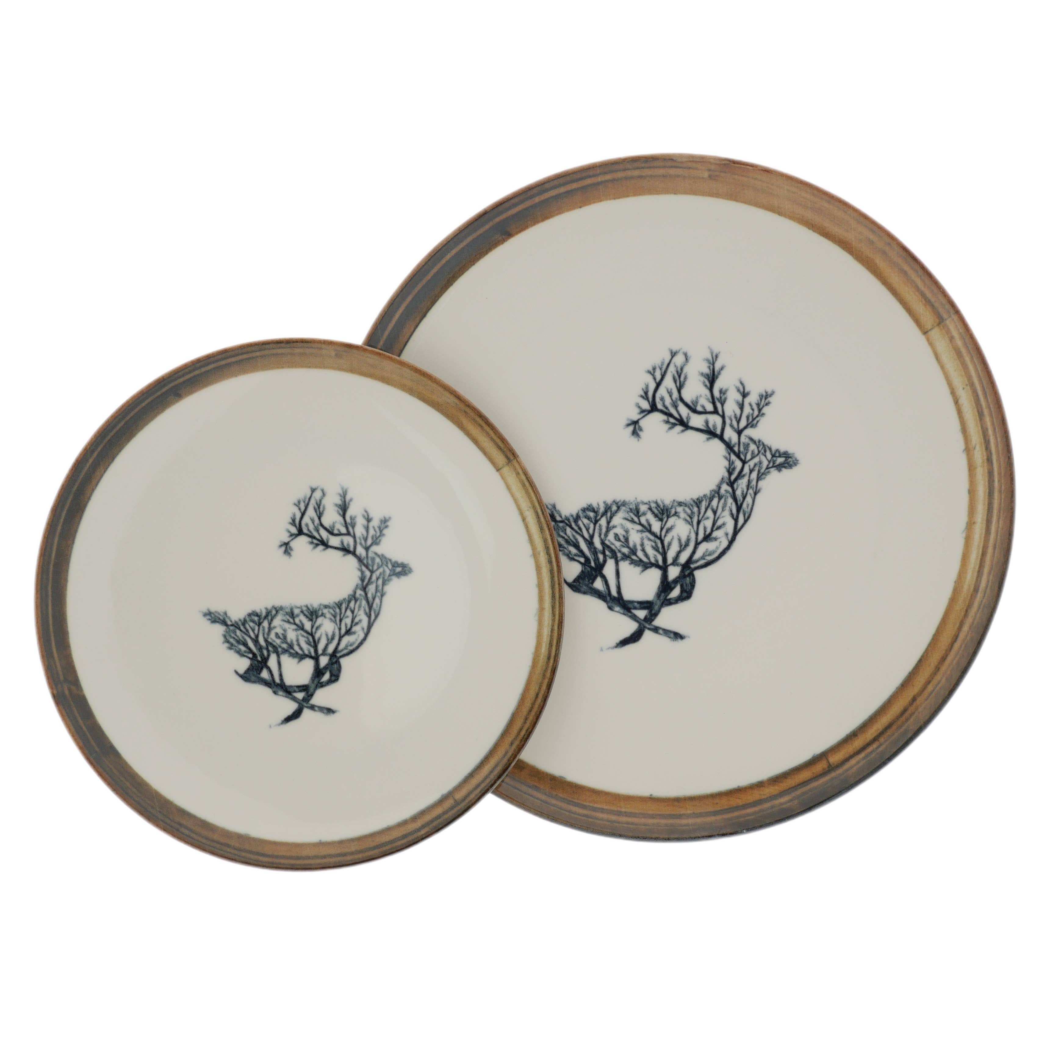 JF The Reborn Home - Vente Assiette - Assiette avec motif cerf en arbre en porcelaine hôtelière1