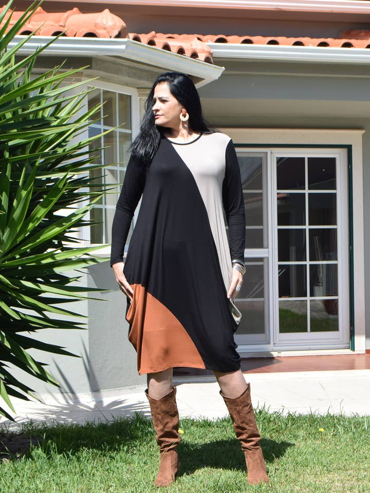 Vestido BELMIRA de tres tonos de talla grande con bolsillos, de L a 6XL para venta al por mayor de Torster & Ribeiro, Lda - CurvyShion