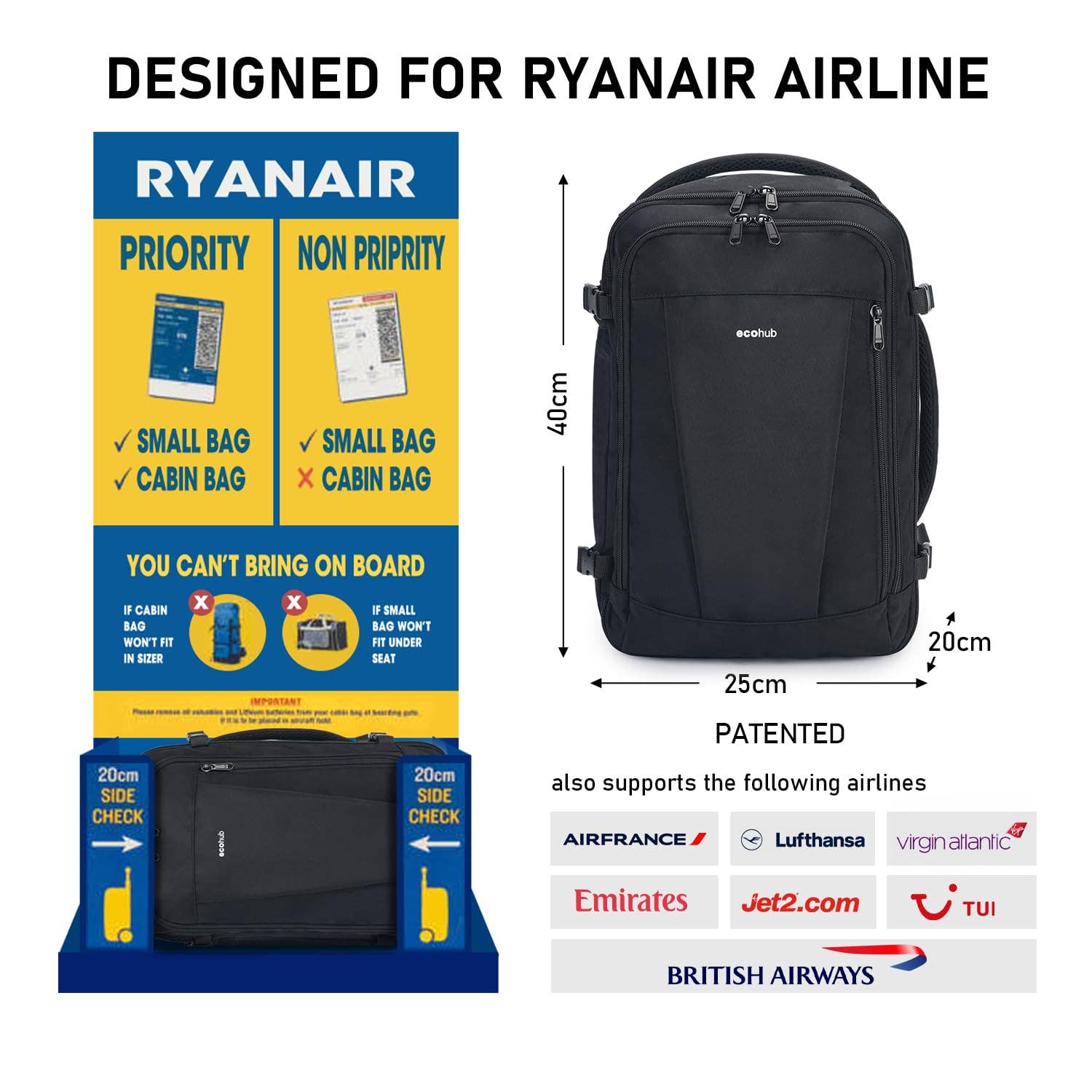 wandf - Wholesale Backpack - Unisex - 20L Underseat 13 Pockets Carry on Travel Bag with USB Port9