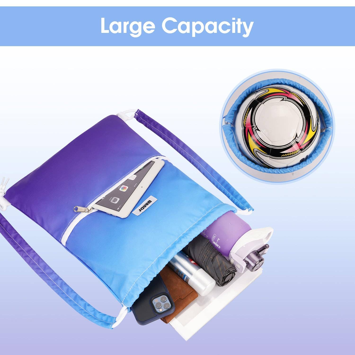 wandf - Wholesale Tas met trekkoord - Uniseks - Sportieve rugzak met trekkoord en dubbele schouderpads16