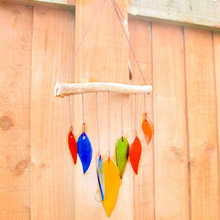 Mobile, recycled glass, teardrops, multi coloured for wholesale by Shared Earth