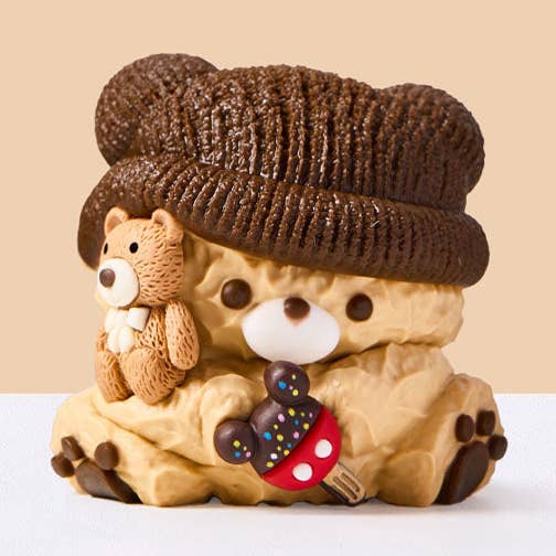 SqueezeSquad Taba Deluxe Premium Silicone Squishy Fidget Toy - Brown Hatted Bear for wholesale by Showcase