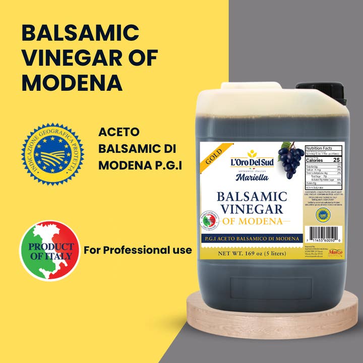 Wholesale Italian Food - Wholesale Vinegar - L'Oro Del Sud, "Gold Label" 8 year Aged Balsamic Vinegar of Modena, IGP Certified, 5 liters (169 fl oz), Ultra Premium
