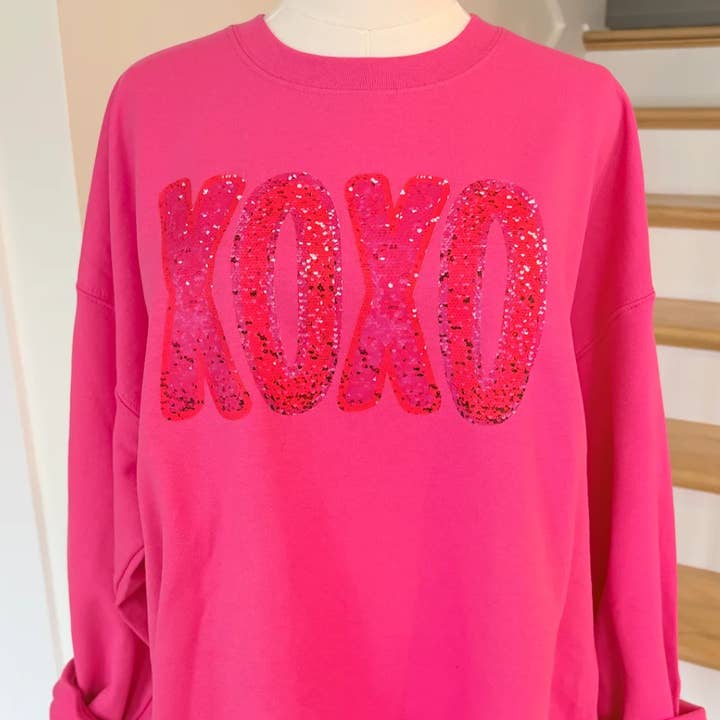XOXO Glitter Sequin Printed Valentine's Sweatshirt for wholesale by MELODY FAYE