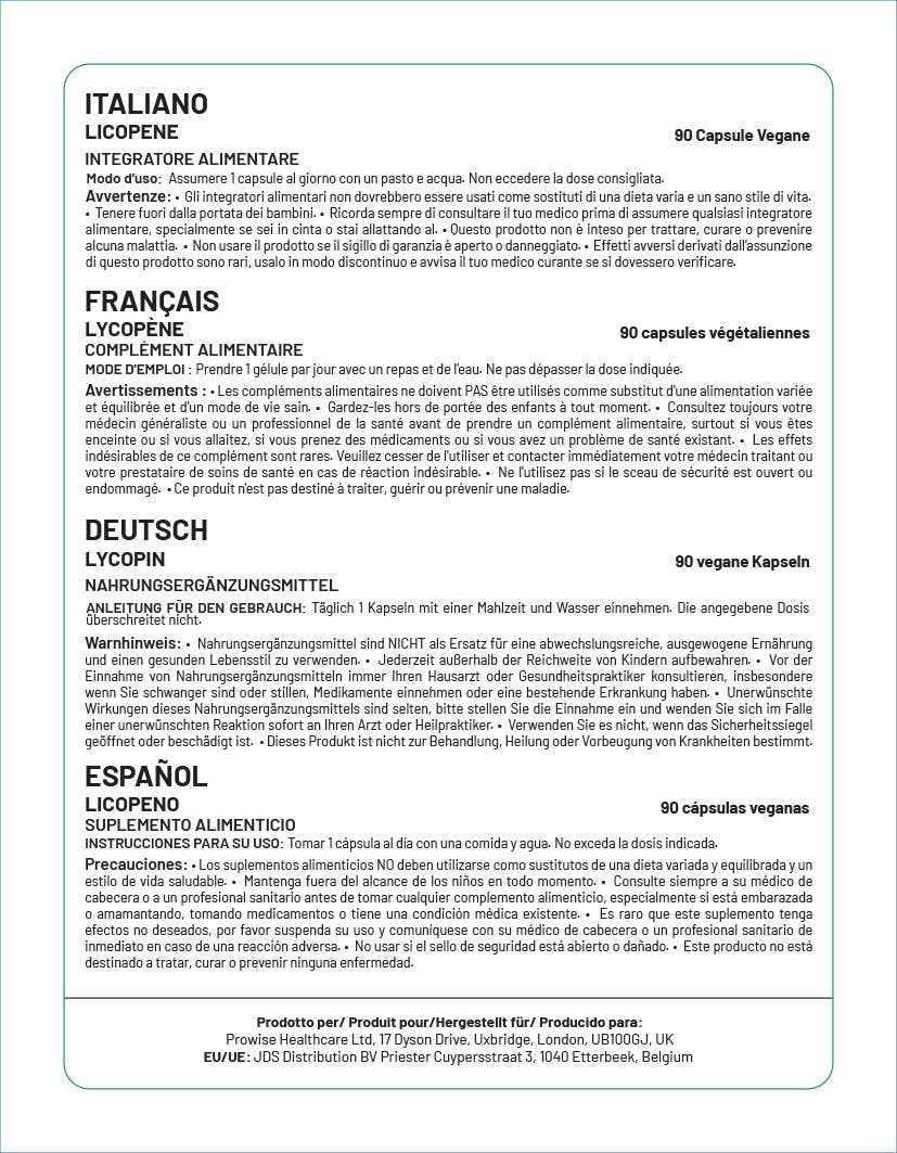 Prowise Healthcare – wholesale Oral supplement/vitamin – Lycopene 10% Beadlet 15mg 90 Capsules - UK Manufactured | GM3