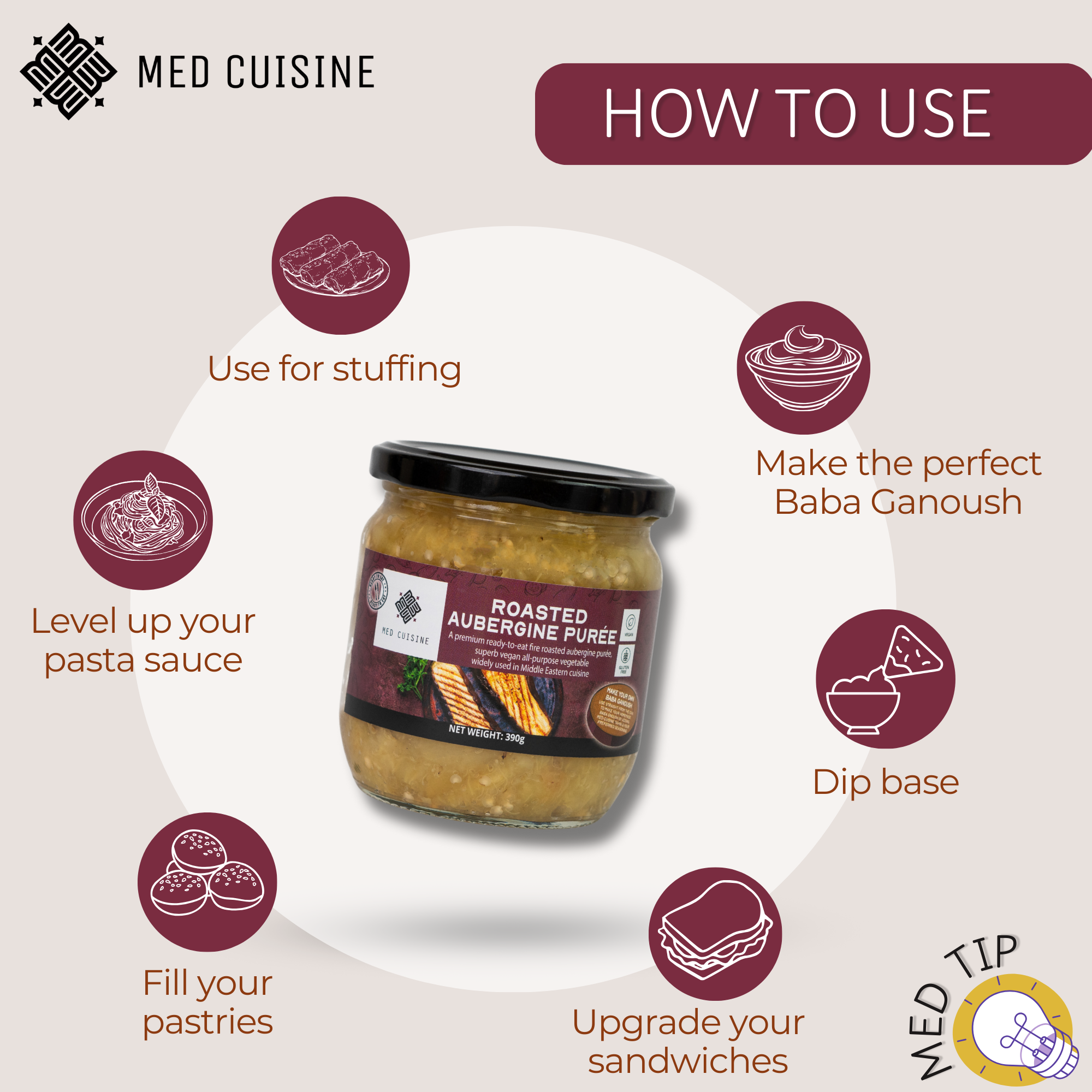 Med Cuisine – wholesale Shelf-stable prepared meal – Roasted Aubergine Puree - 390GR1