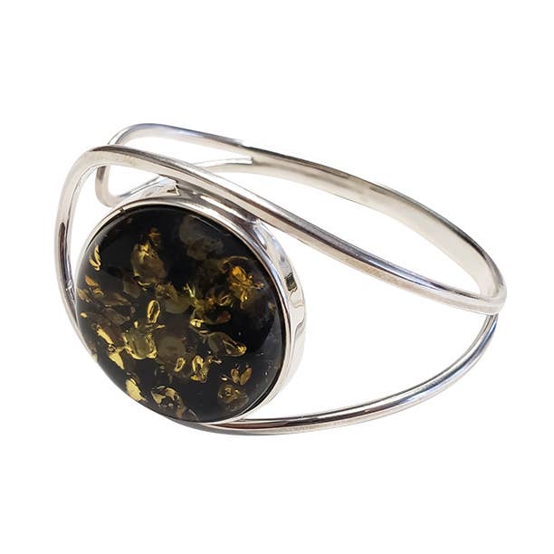 Green Amber Sterling Silver Cuff Bracelet for wholesale by Amberman
