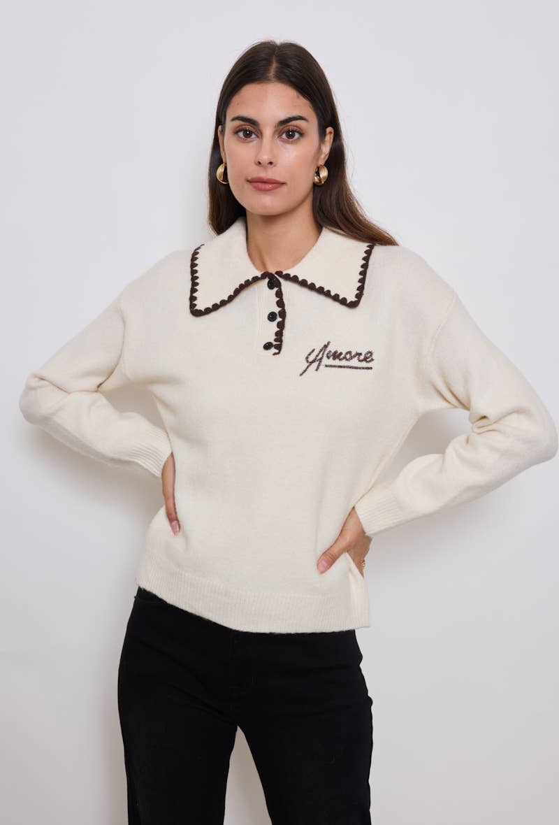 KY CREATION PARIS – wholesale Knitted jumper – Women′s – Polo neck sweater with Amore embroidery3
