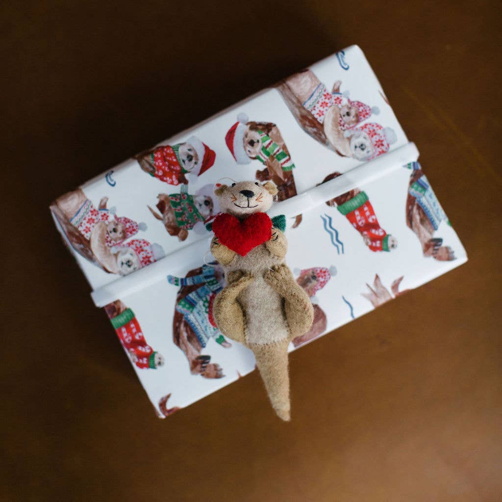 Lana's Shop - Wholesale Wrapping Paper Roll - Holiday Otters Gift Wrap Roll2