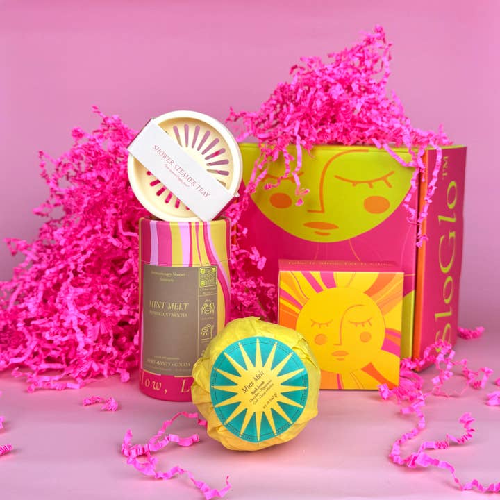 Holiday Gift Basket: Shower Steamers + tray, Soap, Bath Bomb for wholesale by SloGlo