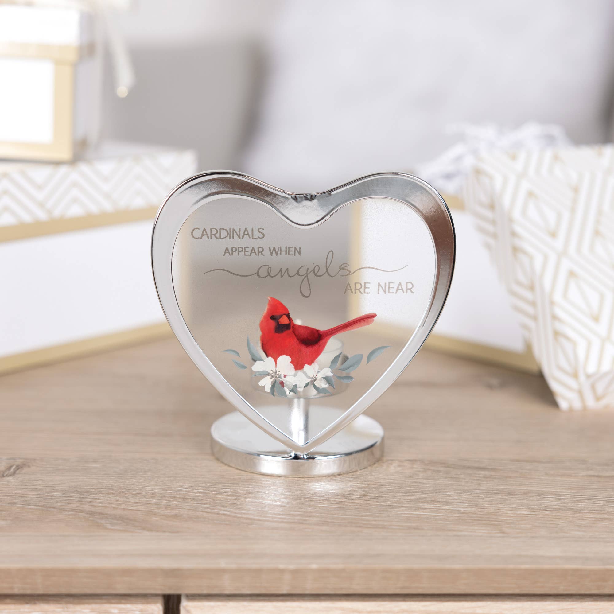 Pavilion - Wholesale Candle Holder - Cardinals Appear - 5" Glass Heart Tea Light Holder3